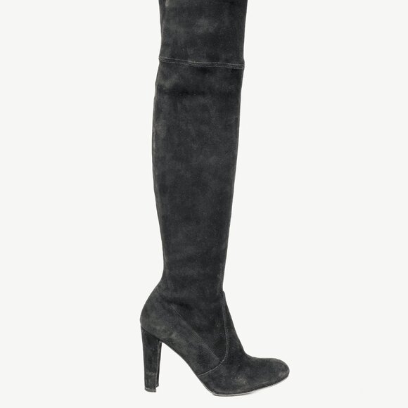 Stuart Weitzman Highland Black Suede Over-The-Knee Tie-Back Boots - Picture 1 of 11